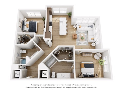 Floor plan for 2 beds, 2 baths, 1209 sqft